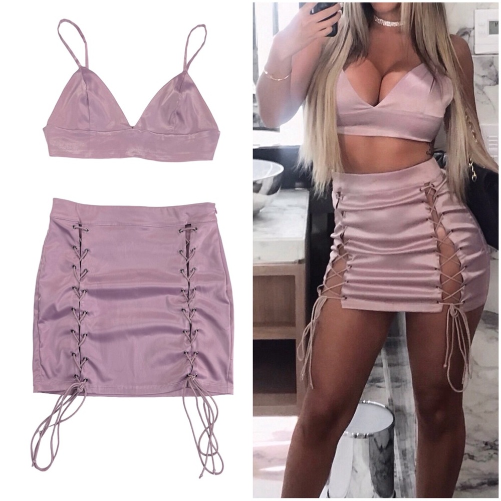 Light Purple Silk 2-Piece Top & Skirt Set - Adjustable, Sexy, & Stylish